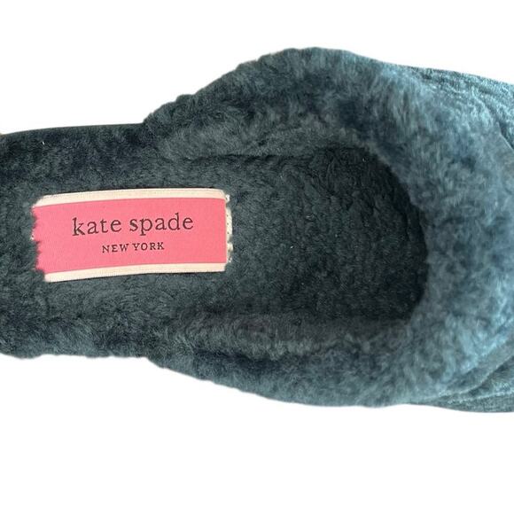 Women's Kate Spade Lucy Faux Fur Slip-On Casual Flat Slipper Size 9B Green - Picture 4 of 5